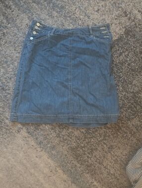 Chaps Denim Mini Skirt in Blue with Button Accent